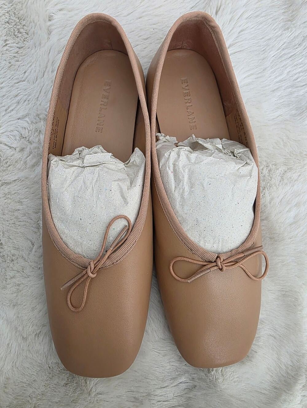 Everlane The Day Ballet Flat Blush Tan Leather Square Toe Slip On Shoes 6.5 NEW